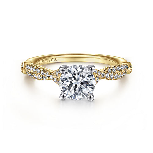 14K White-Yellow Gold Round Diamond Engagement Ring