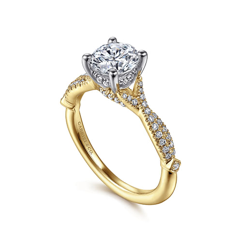 14K White-Yellow Gold Round Diamond Engagement Ring