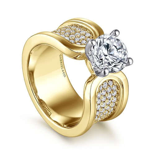 14K White-Yellow Gold Round Diamond Engagement Ring