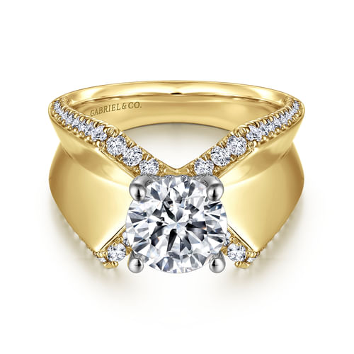 14K White-Yellow Gold Round Diamond Engagement Ring
