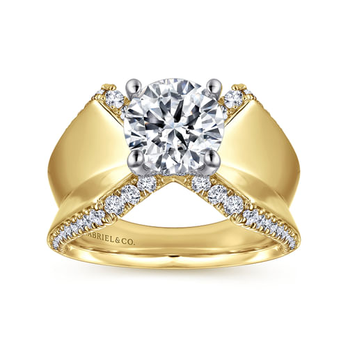 14K White-Yellow Gold Round Diamond Engagement Ring