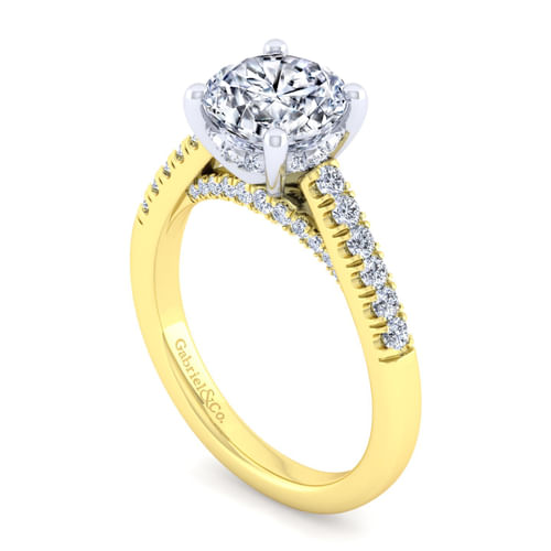 14K White-Yellow Gold Round Diamond Engagement Ring