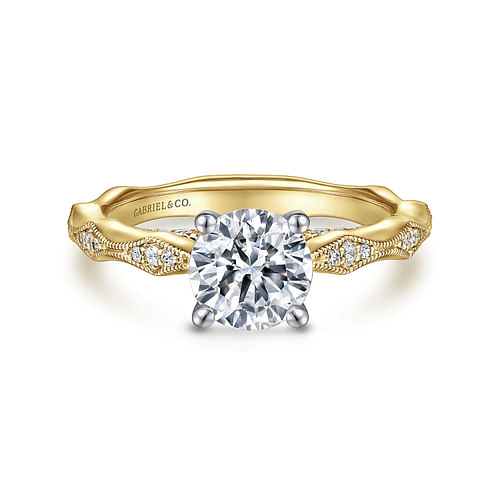 14K White-Yellow Gold Round Diamond Engagement Ring