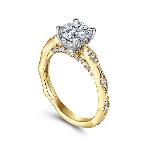 14K White-Yellow Gold Round Diamond Engagement Ring