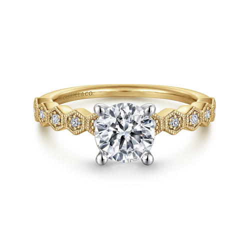 14K White-Yellow Gold Round Diamond Engagement Ring