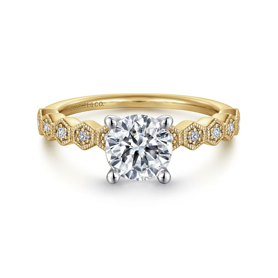 Gabriel - 14K White-Yellow Gold Round Diamond Engagement Ring