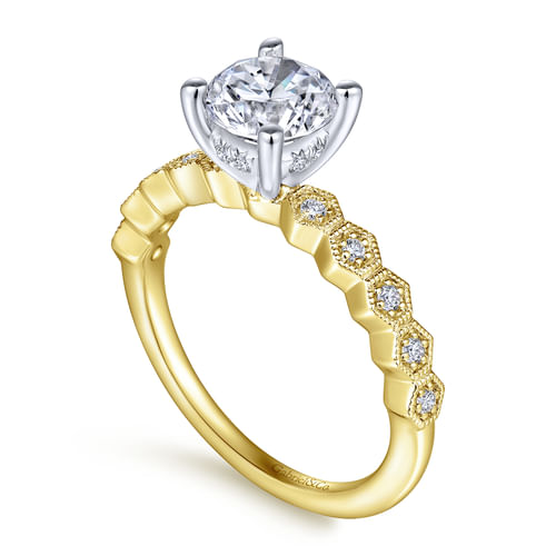 14K White-Yellow Gold Round Diamond Engagement Ring