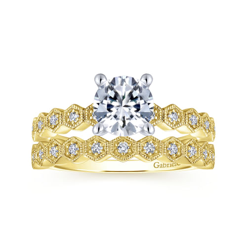 14K White-Yellow Gold Round Diamond Engagement Ring