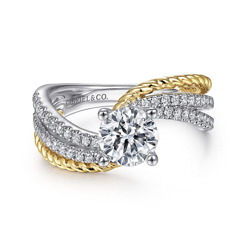 14K White-Yellow Gold Round Diamond Engagement Ring