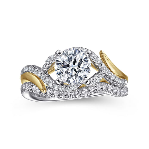 14K White-Yellow Gold Round Diamond Engagement Ring