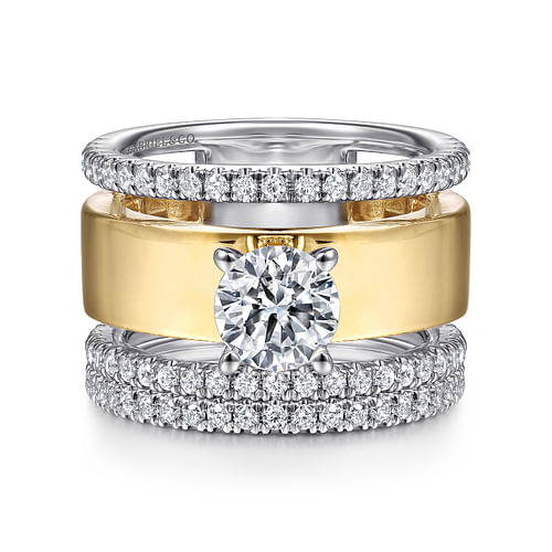 14K White-Yellow Gold Round Diamond Engagement Ring