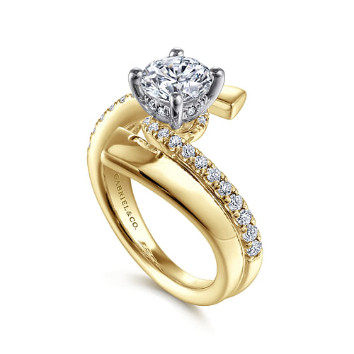 14K White-Yellow Gold Round Diamond Engagement Ring