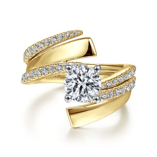 14K White-Yellow Gold Round Diamond Engagement Ring