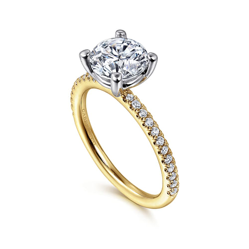 14K White-Yellow Gold Round Diamond Engagement Ring