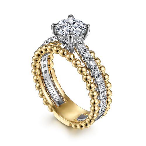 14K White-Yellow Gold Round Diamond Engagement Ring