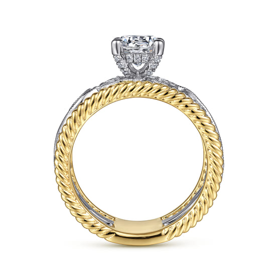 14K White-Yellow Gold Round Diamond Engagement Ring angle 2