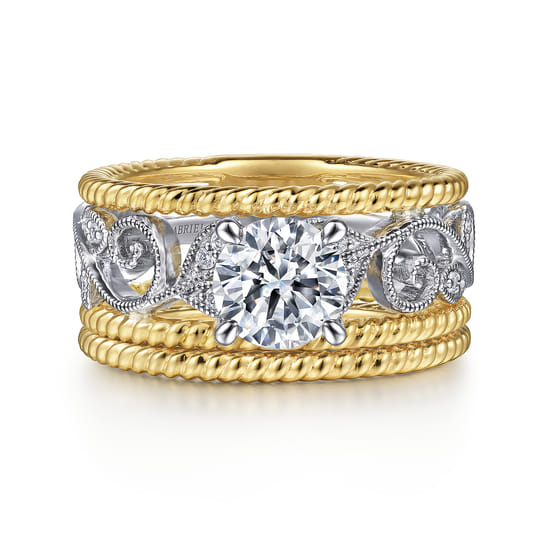 14K White-Yellow Gold Round Diamond Engagement Ring angle 4