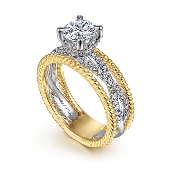 14K White-Yellow Gold Round Diamond Engagement Ring angle 3