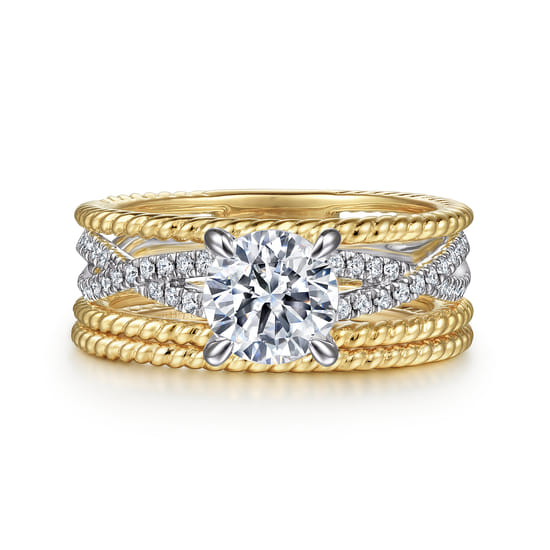 14K White-Yellow Gold Round Diamond Engagement Ring angle 4