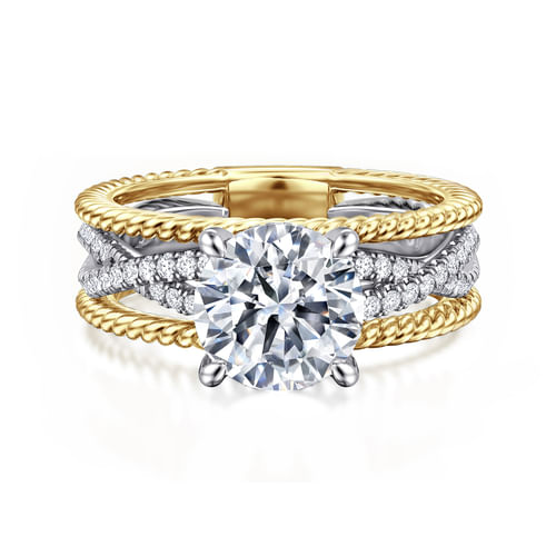 14K White-Yellow Gold Round Diamond Engagement Ring