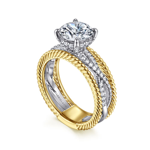 14K White-Yellow Gold Round Diamond Engagement Ring