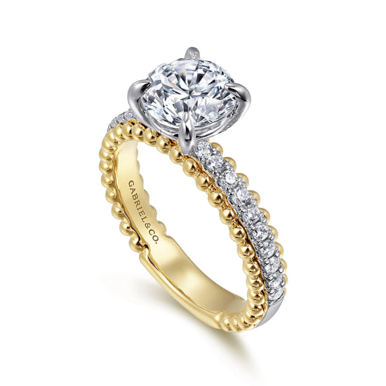 14K White-Yellow Gold Round Diamond Engagement Ring angle 3