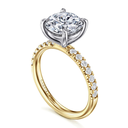 14K White-Yellow Gold Round Diamond Engagement Ring