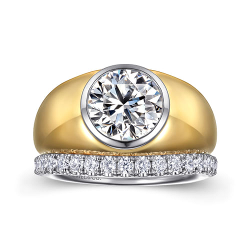14K White-Yellow Gold Round Diamond Engagement Ring
