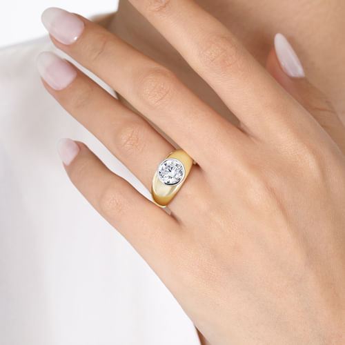 14K White-Yellow Gold Round Diamond Engagement Ring