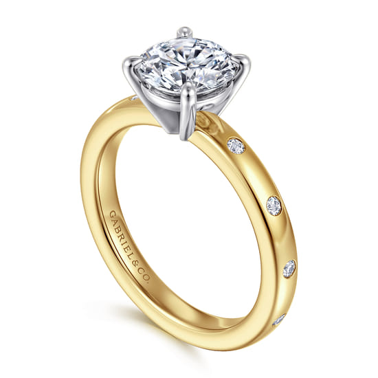 14K White-Yellow Gold Round Diamond Engagement Ring angle 3