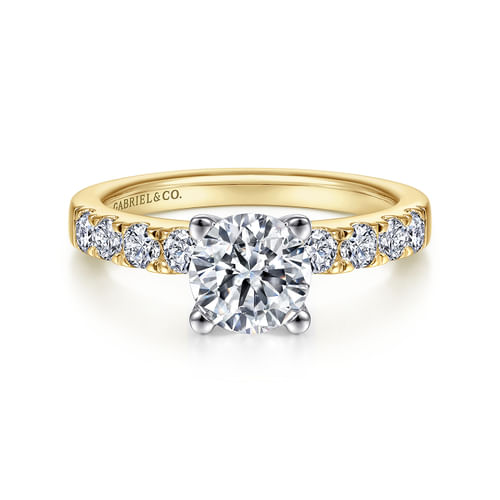 14K White-Yellow Gold Round Diamond Engagement Ring