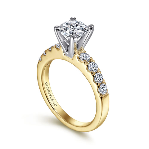 14K White-Yellow Gold Round Diamond Engagement Ring