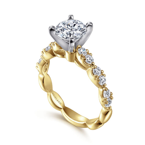 14K White-Yellow Gold Round Diamond Engagement Ring