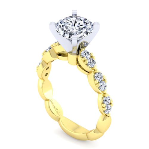 14K White-Yellow Gold Round Diamond Engagement Ring