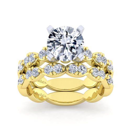 14K White-Yellow Gold Round Diamond Engagement Ring