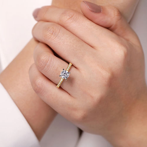 14K White-Yellow Gold Round Diamond Engagement Ring