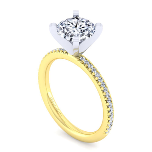 14K White-Yellow Gold Round Diamond Engagement Ring