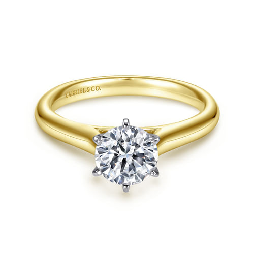 14K White-Yellow Gold Round Diamond Engagement Ring