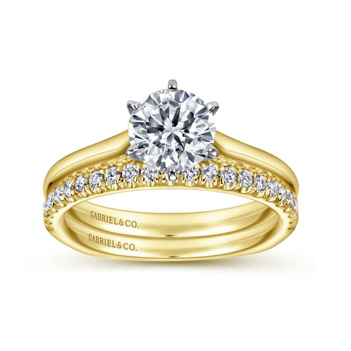 14K White-Yellow Gold Round Diamond Engagement Ring
