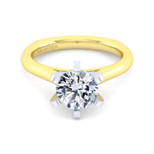 14K White-Yellow Gold Round Diamond Engagement Ring