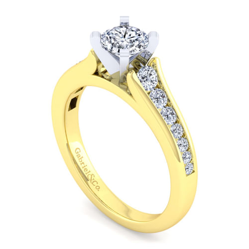 14K White-Yellow Gold Round Diamond Engagement Ring