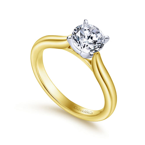 14K White-Yellow Gold Round Diamond Engagement Ring