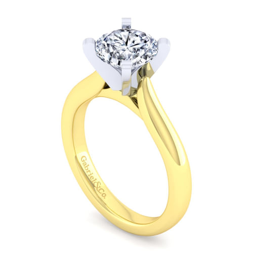 14K White-Yellow Gold Round Diamond Engagement Ring