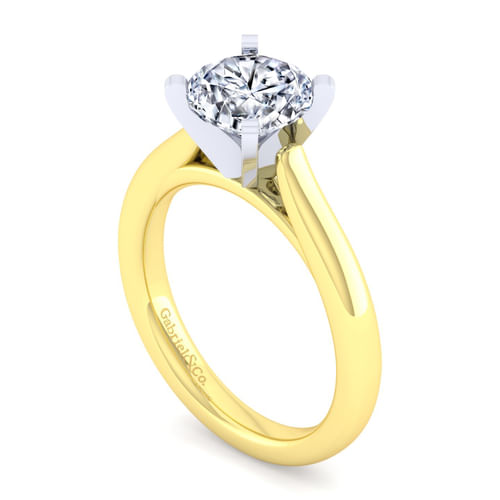 14K White-Yellow Gold Round Diamond Engagement Ring