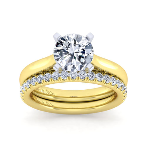 14K White-Yellow Gold Round Diamond Engagement Ring