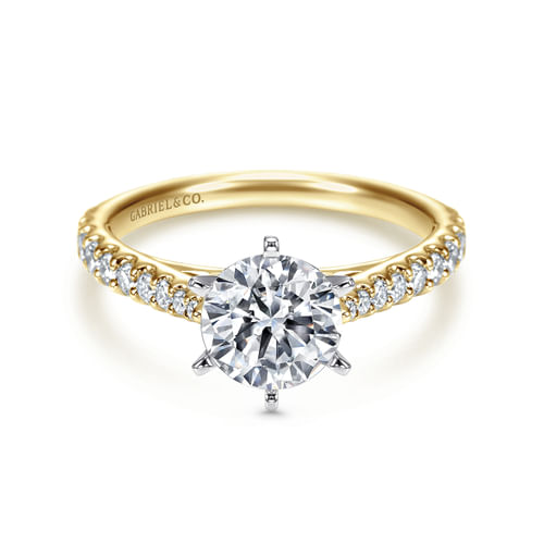 14K White-Yellow Gold Round Diamond Engagement Ring