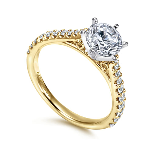 14K White-Yellow Gold Round Diamond Engagement Ring