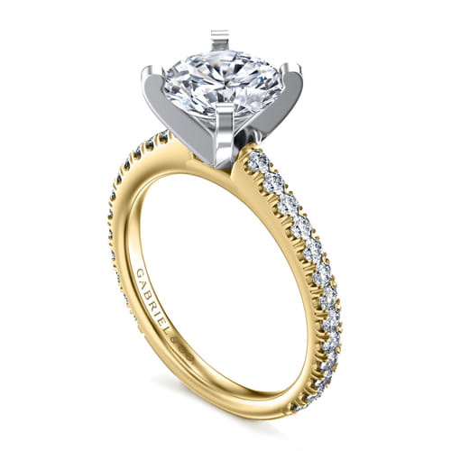 14K White-Yellow Gold Round Diamond Engagement Ring