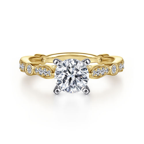 14K White-Yellow Gold Round Diamond Engagement Ring