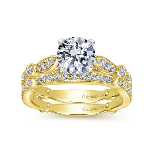 14K White-Yellow Gold Round Diamond Engagement Ring